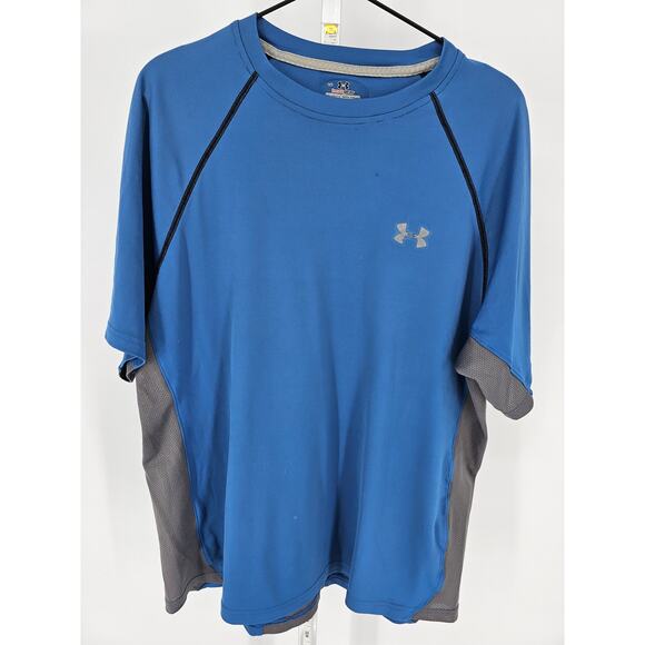 Under Armour Mens Sz M Short Sleeve Athletic T Shirt Loose Fit Blue Gray - Picture 1 of 3